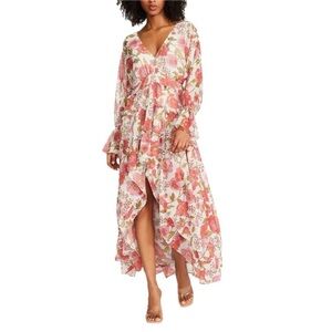 Steve Madden Floral Print V-Neck Long Sleeve High-Low Maxi Dress